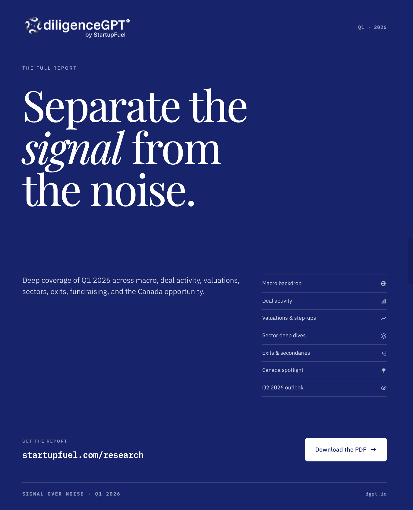 Signal Over Noise: Navigating Venture Capital in North America — Q1 2026 Report Cover